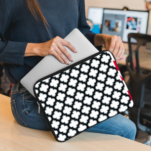Funda Para Portátil Trébol blanco y negro, Entramado, Quatrefoil