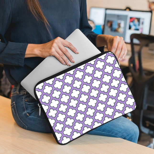 Funda Para Portátil Trellis blanca y púrpura, Entramado, Quatrefoil (Subido por el creador)