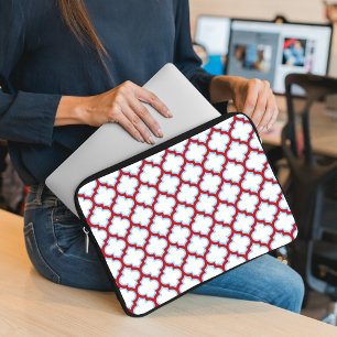 Funda Para Portátil Trellis blanca y roja, Entramado, Quatrefoil