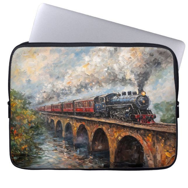 Funda Para Portátil Tren de vapor en un puente - pintura al petróleo (Frente)