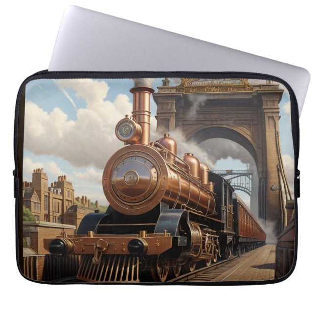 Funda Para Portátil Tren Steampunk Saliendo de Londres (Frente)