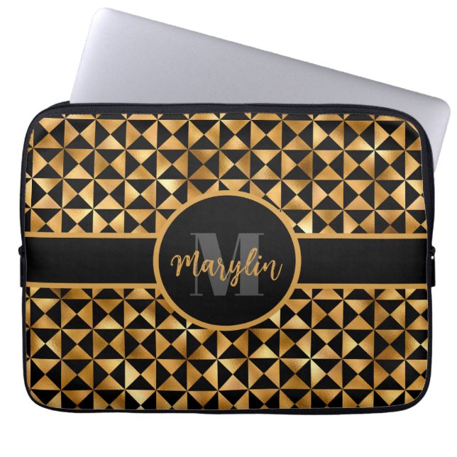 FUNDA PARA PORTÁTIL TRENDALIDAD NEGRA Y ORO ELEGANTE (Frente)
