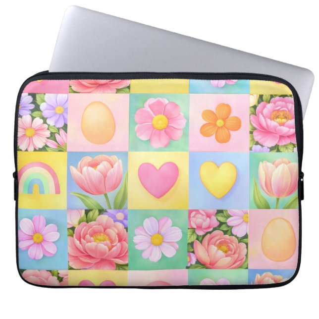 Funda Para Portátil Trendy Floral Checkerboard Spring Pattern (Frente)