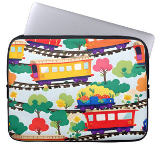 Funda Para Portátil Trenes y árboles lindos patrón azul