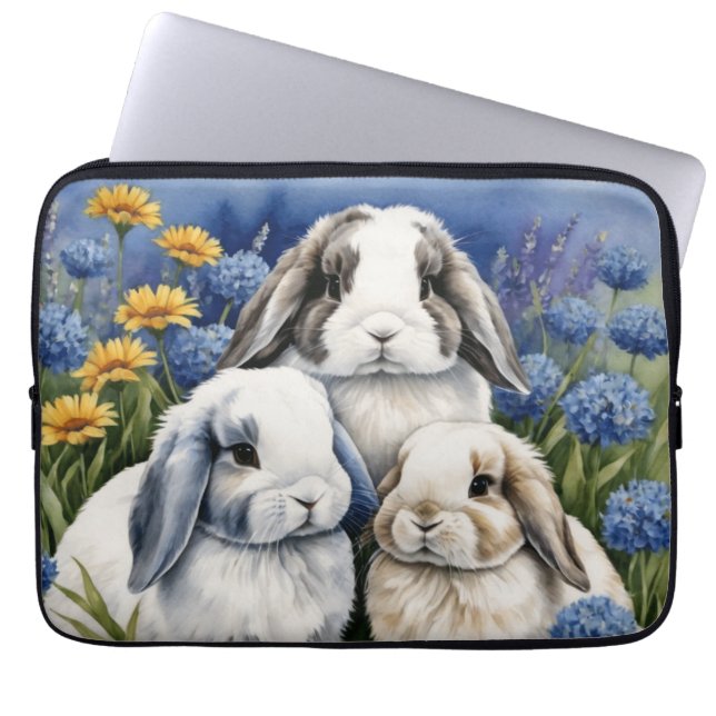 Funda Para Portátil Tres bolsitas de electrónica de conejitos de buey (Frente)