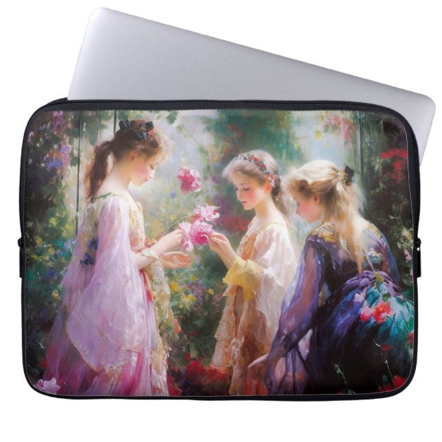 Funda Para Portátil Tres chicas jugando en el jardín (Frente)