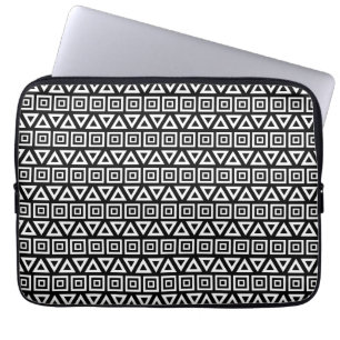 Funda Para Portátil Triángulos aztecos+Cuadrados Patrón blanco sobre n