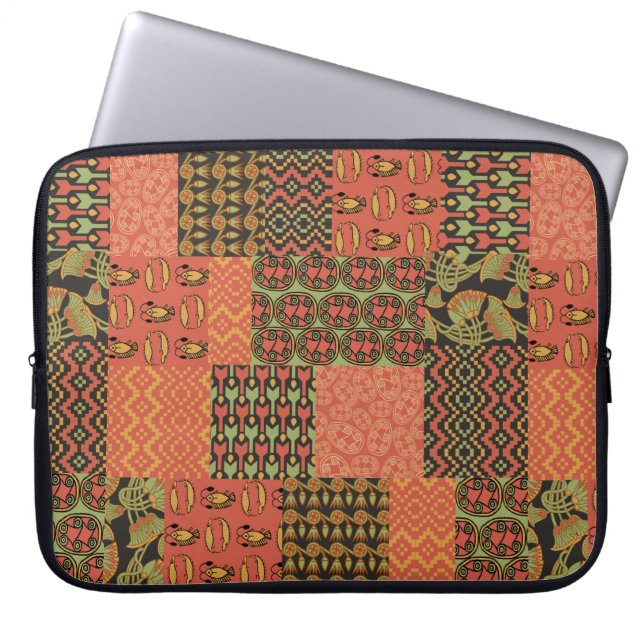 Funda para portátil Tribal Faux Patchwork (Frente)