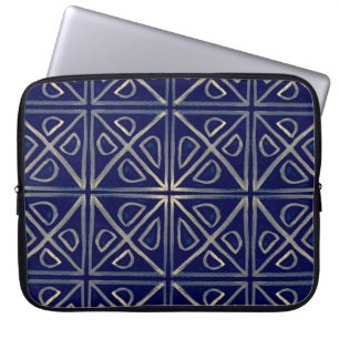 Funda Para Portátil Tribal Seamless Blue Geometric Pattern. Striped Ha