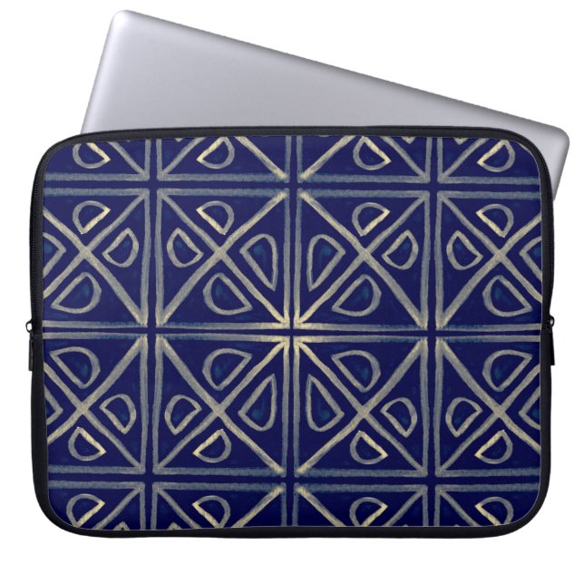Funda Para Portátil Tribal Seamless Blue Geometric Pattern. Striped Ha (Frente)