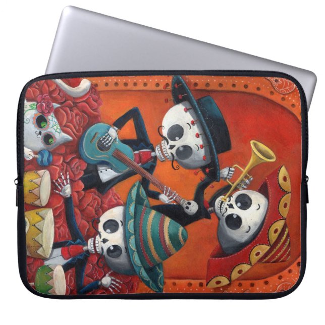 Funda Para Portátil Trío del Mariachi de Dia de Los Muertos Skeleton (Frente)