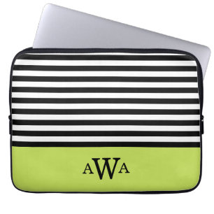 Funda Para Portátil Triple letra Monograma franjas blancas verdes