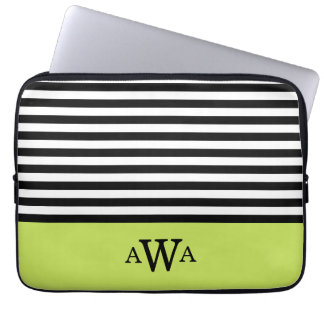 Funda Para Portátil Triple letra Monograma franjas blancas verdes