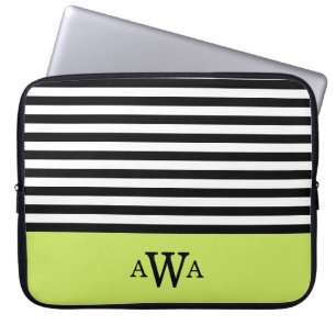 Funda Para Portátil Triple letra Monograma franjas blancas verdes