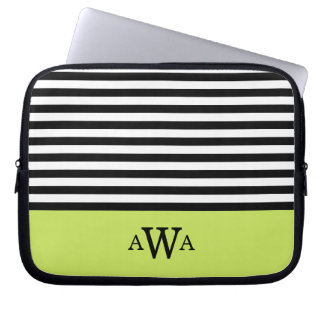 Funda Para Portátil Triple letra Monograma franjas blancas verdes