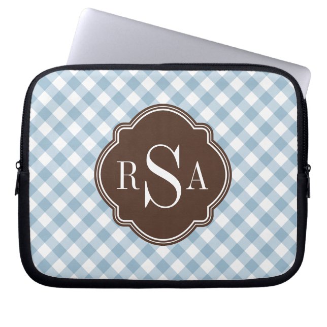 Funda Para Portátil Triple patrón de Gingham azul marrón (Frente)