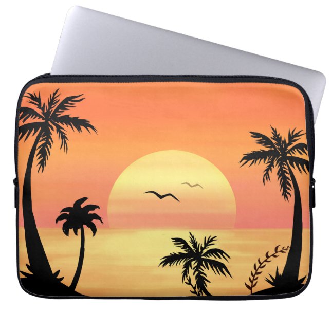 Funda Para Portátil Tropical Beach Sunset Palm Tree Silhouette Art (Frente)