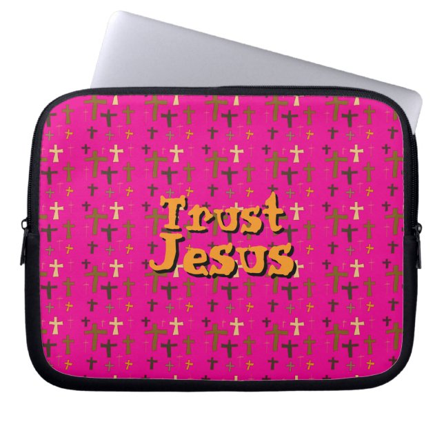 Funda Para Portátil “Trust Jesus” Crosses Christian Themed Pink (Frente)