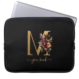 Funda Para Portátil Tú Rock Texto Desplazable Monograma Floral Dorado