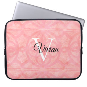 Funda Para Portátil Tulip Pink Watercolor Monograma