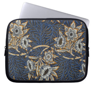 Funda Para Portátil Tulipán de sauce patrón azul floral de William Mor