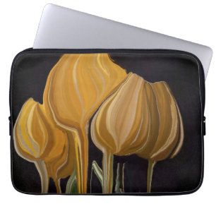 Funda Para Portátil Tulipán Dorado Trio sobre Negro