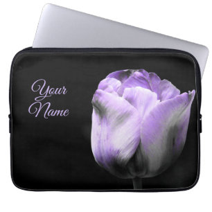 Funda Para Portátil Tulipán morado en negro *Personaliza*