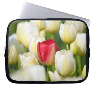 Funda Para Portátil Tulipán rojo en un campo de los tulipanes blancos