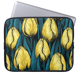 Funda Para Portátil Tulipanes amarillos con hojas azules