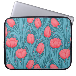 Funda Para Portátil Tulipanes azules y rojos