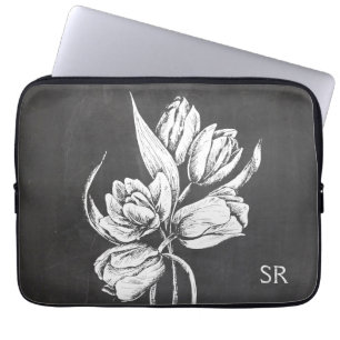 Funda Para Portátil Tulipanes cones monograma elegantes de la pizarra
