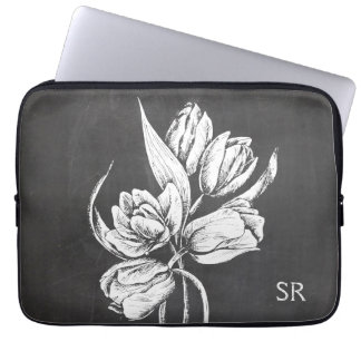 Funda Para Portátil Tulipanes cones monograma elegantes de la pizarra