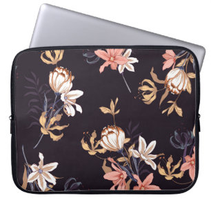 Funda Para Portátil Tulipanes de época, fondo morado oscuro