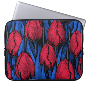 Funda Para Portátil Tulipanes en rojo y azul