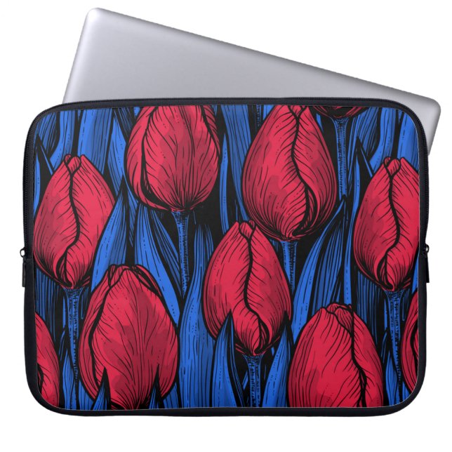 Funda Para Portátil Tulipanes en rojo y azul (Frente)