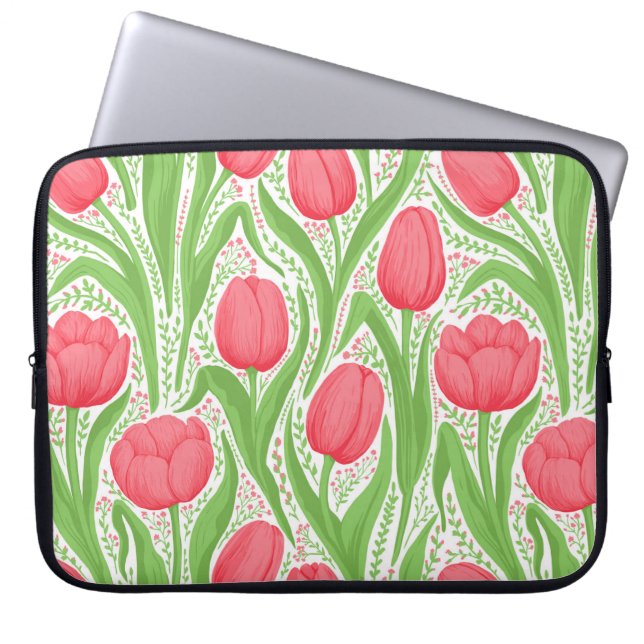 Funda Para Portátil Tulipanes en rojo y verde (Frente)
