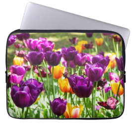 Funda Para Portátil Tulipanes morados y amarillos lindos   
