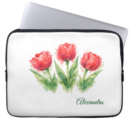 Funda Para Portátil Tulipanes rojos a la acuarela personalizados