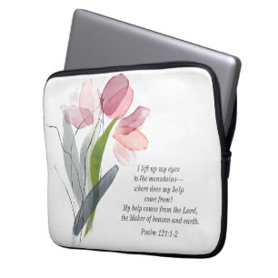 Funda Para Portátil Tulipanes Rosa Claro Versículo Bíblico Cristiano B