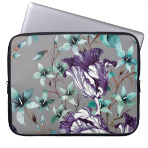 Funda Para Portátil Tulipanes Violetas: Flores Gris