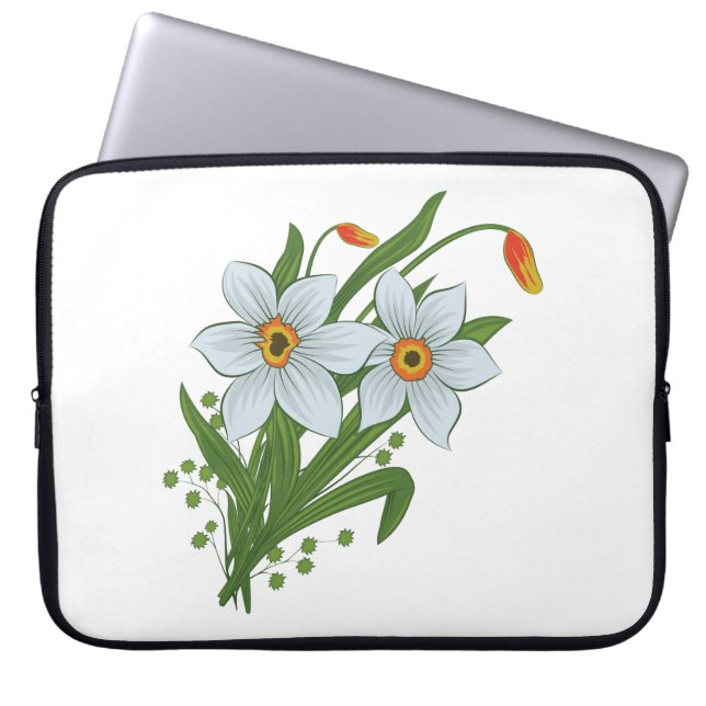 Funda Para Portátil Tulipanes y flores de narcisos (Frente)