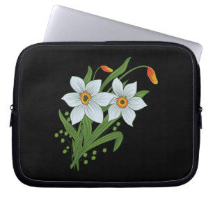 Funda Para Portátil Tulipanes y Narcisos Flores Fondo Negro