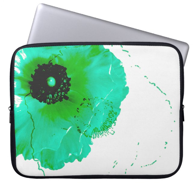 Funda Para Portátil turquesa vibrante y ranunculus blanco (Frente)