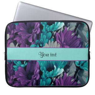 Funda Para Portátil Turquesa y margaritas púrpuras