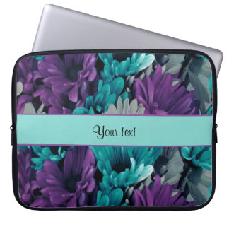 Funda Para Portátil Turquesa y margaritas púrpuras