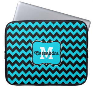 Funda Para Portátil Turquesa y monograma negro del modelo del galón