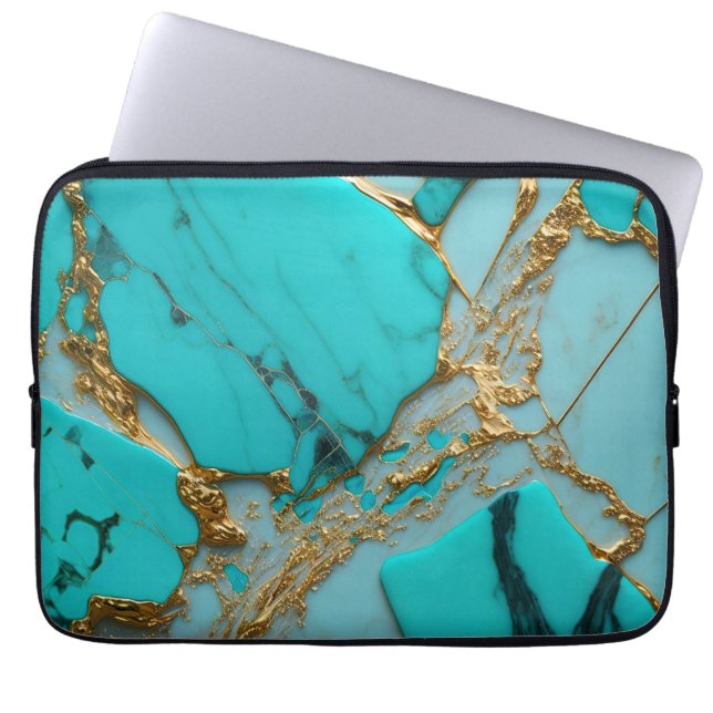 Funda Para Portátil Turquoise Marble with Golden Veins (Frente)