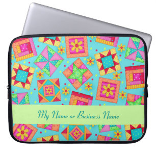 Funda Para Portátil Turquoise Personalizable Quilt Block Laptop Sleeve