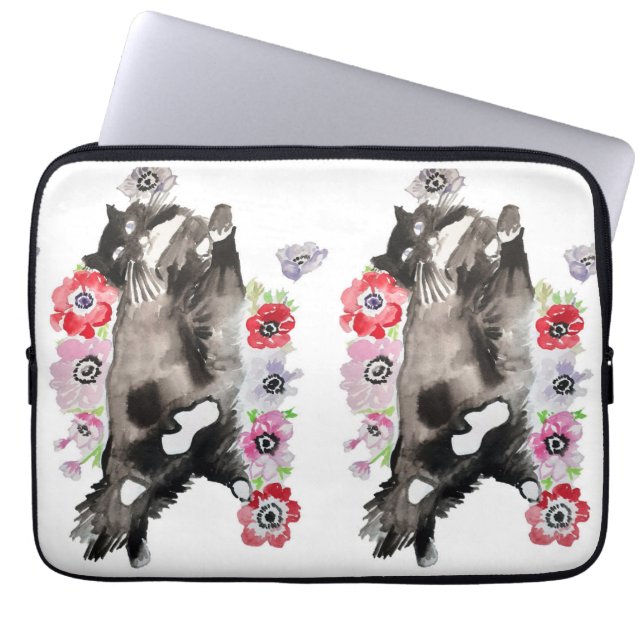 Funda Para Portátil Tuxedo Cat Cute Bonitos Flores Gatos Acuarela (Frente)