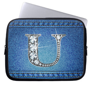Funda Para Portátil U Faux "Diamond" Denim Stitling Electronics Bag